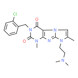 ChemSpider 2D Image | 3-(2-Chlorobenzyl)-8-[2-(dimethylamino)ethyl]-1,7-dimethyl-1H-imidazo[2,1-f]purine-2,4(3H,8H)-dione | C20H23ClN6O2