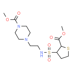 ChemSpider 2D Image | Methyl 2,5-anhydro-3,4-dideoxy-3-({2-[4-(methoxycarbonyl)-1-piperazinyl]ethyl}sulfamoyl)-2-thiopentonate | C14H25N3O6S2