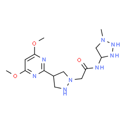 ChemSpider 2D Image | 2-[4-(4,6-Dimethoxy-2-pyrimidinyl)-1-pyrazolidinyl]-N-(1-methyl-1,2,3-triazolidin-4-yl)acetamide | C14H24N8O3