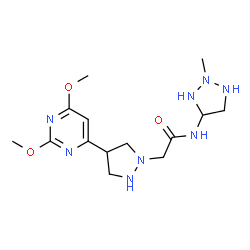 ChemSpider 2D Image | 2-[4-(2,6-Dimethoxy-4-pyrimidinyl)-1-pyrazolidinyl]-N-(2-methyl-1,2,3-triazolidin-4-yl)acetamide | C14H24N8O3