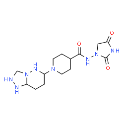 ChemSpider 2D Image | N-(2,4-Dioxo-1-imidazolidinyl)-1-(octahydro[1,2,4]triazolo[4,3-b]pyridazin-6-yl)-4-piperidinecarboxamide | C14H24N8O3