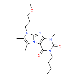 ChemSpider 2D Image | 3-Butyl-8-(3-methoxypropyl)-1,6,7-trimethyl-1H-imidazo[2,1-f]purine-2,4(3H,8H)-dione | C18H27N5O3