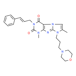 ChemSpider 2D Image | 1,7-Dimethyl-8-[3-(4-morpholinyl)propyl]-3-[(2E)-3-phenyl-2-propen-1-yl]-1H-imidazo[2,1-f]purine-2,4(3H,8H)-dione | C25H30N6O3