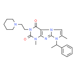 ChemSpider 2D Image | 1,7-Dimethyl-8-(1-phenylethyl)-3-[2-(1-piperidinyl)ethyl]-1H-imidazo[2,1-f]purine-2,4(3H,8H)-dione | C24H30N6O2