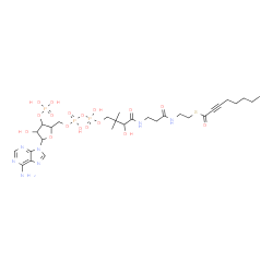 ChemSpider 2D Image | S-{1-[5-(6-Amino-9H-purin-9-yl)-4-hydroxy-3-(phosphonooxy)tetrahydro-2-furanyl]-3,5,9-trihydroxy-8,8-dimethyl-3,5-dioxido-10,14-dioxo-2,4,6-trioxa-11,15-diaza-3lambda~5~,5lambda~5~-diphosphaheptadecan
-17-yl} 2-octynethioate | C29H46N7O17P3S