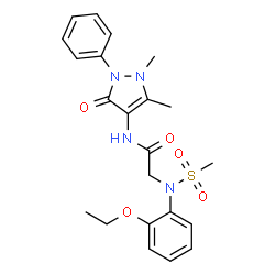 ChemSpider 2D Image | N-(1,5-Dimethyl-3-oxo-2-phenyl-2,3-dihydro-1H-pyrazol-4-yl)-N~2~-(2-ethoxyphenyl)-N~2~-(methylsulfonyl)glycinamide | C22H26N4O5S