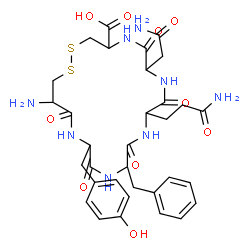 ChemSpider 2D Image | 19-Amino-7-(2-amino-2-oxoethyl)-10-(3-amino-3-oxopropyl)-13-benzyl-16-(4-hydroxybenzyl)-6,9,12,15,18-pentaoxo-1,2-dithia-5,8,11,14,17-pentaazacycloicosane-4-carboxylic acid | C33H42N8O10S2