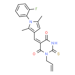 ChemSpider 2D Image | (5E)-1-Allyl-5-{[1-(2-fluorophenyl)-2,5-dimethyl-1H-pyrrol-3-yl]methylene}-2-thioxodihydro-4,6(1H,5H)-pyrimidinedione | C20H18FN3O2S