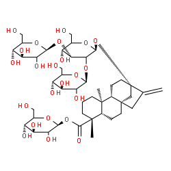 ChemSpider 2D Image | 1-O-[(5beta,8alpha,9beta,10alpha,13alpha)-13-{[beta-D-erythro-Hexopyranosyl-(1->2)-[beta-D-erythro-hexopyranosyl-(1->3)]-beta-D-erythro-hexopyranosyl]oxy}-18-oxokaur-16-en-18-yl]-beta-D-erythro-hexopy
ranose | C44H70O23