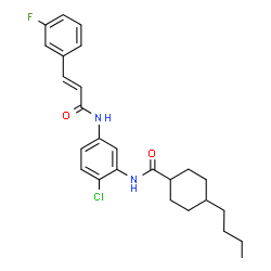 ChemSpider 2D Image | 4-Butyl-N-(2-chloro-5-{[(2E)-3-(3-fluorophenyl)-2-propenoyl]amino}phenyl)cyclohexanecarboxamide | C26H30ClFN2O2