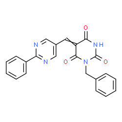 ChemSpider 2D Image | 1-Benzyl-5-[(2-phenyl-5-pyrimidinyl)methylene]-2,4,6(1H,3H,5H)-pyrimidinetrione | C22H16N4O3