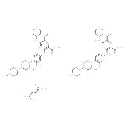 ChemSpider 2D Image | 6-Ethyl-3-({3-methoxy-4-[4-(4-methyl-1-piperazinyl)-1-piperidinyl]phenyl}amino)-5-(tetrahydro-2H-pyran-4-ylamino)-2-pyrazinecarboxamide (2E)-2-butenedioate (2:1) | C62H92N16O10