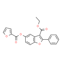 ChemSpider 2D Image | Ethyl 5-(2-furoyloxy)-2-phenyl-1-benzofuran-3-carboxylate | C22H16O6