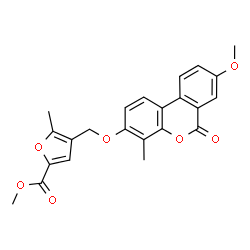 ChemSpider 2D Image | Methyl 4-{[(8-methoxy-4-methyl-6-oxo-6H-benzo[c]chromen-3-yl)oxy]methyl}-5-methyl-2-furoate | C23H20O7