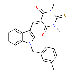 ChemSpider 2D Image | 1,3-Dimethyl-5-{[1-(3-methylbenzyl)-1H-indol-3-yl]methylene}-2-thioxodihydro-4,6(1H,5H)-pyrimidinedione | C23H21N3O2S