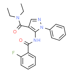 ChemSpider 2D Image | N,N-Diethyl-5-[(2-fluorobenzoyl)amino]-1-phenyl-1H-pyrazole-4-carboxamide | C21H21FN4O2