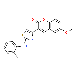 ChemSpider 2D Image | 6-Methoxy-3-{2-[(2-methylphenyl)amino]-1,3-thiazol-4-yl}-2H-chromen-2-one | C20H16N2O3S