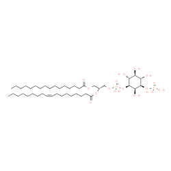 ChemSpider 2D Image | (2R)-1-[(Hydroxy{[(1S,2R,3S,4S,5R,6R)-2,3,4,6-tetrahydroxy-5-(phosphonooxy)cyclohexyl]oxy}phosphoryl)oxy]-3-(palmitoyloxy)-2-propanyl (9Z)-9-octadecenoate | C43H82O16P2