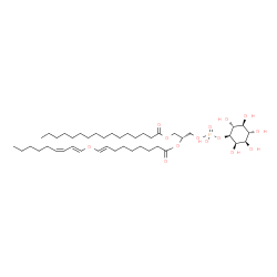 ChemSpider 2D Image | (2R)-3-[(Hydroxy{[(1S,2R,3R,4S,5S,6R)-2,3,4,5,6-pentahydroxycyclohexyl]oxy}phosphoryl)oxy]-2-({(8E)-9-[(1E,3Z)-1,3-nonadien-1-yloxy]-8-nonenoyl}oxy)propyl palmitate | C43H77O14P