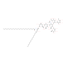 ChemSpider 2D Image | N-[(2S,3R,4E)-1-{[6-Deoxy-alpha-D-altropyranosyl-(1->4)-[6-deoxy-alpha-D-altropyranosyl-(1->2)-beta-D-galactopyranosyl-(1->3)]-2-acetamido-2-deoxy-beta-D-glucopyranosyl-(1->3)-beta-D-galactopyranosyl-
(1->4)-beta-D-glucopyranosyl]oxy}-3-hydroxy-4-octadecen-2-yl]hexacosanamide | C82H150N2O31