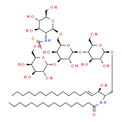 ChemSpider 2D Image | N-[(2S,3R,4E)-1-{[2-Acetamido-2-deoxy-beta-D-glucopyranosyl-(1->6)-[alpha-D-galactopyranosyl-(1->3)]-beta-D-galactopyranosyl-(1->4)-beta-D-glucopyranosyl]oxy}-3-hydroxy-4-octadecen-2-yl]hexadecanamide | C60H110N2O23