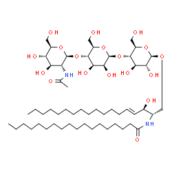 ChemSpider 2D Image | N-[(2S,3R,4E)-1-{[2-Acetamido-2-deoxy-beta-D-glucopyranosyl-(1->4)-beta-D-mannopyranosyl-(1->4)-beta-D-glucopyranosyl]oxy}-3-hydroxy-4-octadecen-2-yl]octadecanamide | C56H104N2O18