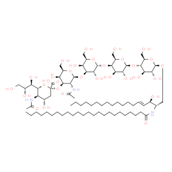ChemSpider 2D Image | (2S,3R,4E)-3-Hydroxy-2-(tetracosanoylamino)-4-octadecen-1-yl (6R)-5-acetamido-3,5-dideoxy-6-[(1R,2R)-1,2,3-trihydroxypropyl]-beta-L-threo-hex-2-ulopyranonosyl-(2->3)-2-acetamido-2-deoxy-beta-D-galacto
pyranosyl-(1->3)-alpha-D-galactopyranosyl-(1->4)-beta-D-galactopyranosyl-(1->4)-beta-D-glucopyranoside | C79H143N3O31