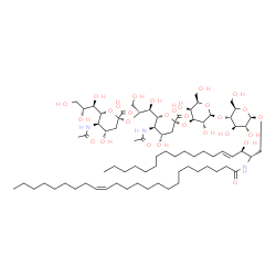 ChemSpider 2D Image | (2S,3R,4E)-3-Hydroxy-2-[(15Z)-15-tetracosenoylamino]-4-octadecen-1-yl (6R)-5-acetamido-6-[(1S,2R)-2-({(6R)-5-acetamido-3,5-dideoxy-6-[(1R,2R)-1,2,3-trihydroxypropyl]-beta-L-threo-hex-2-ulopyranonosyl}
oxy)-1,3-dihydroxypropyl]-3,5-dideoxy-beta-L-threo-hex-2-ulopyranonosyl-(2->3)-beta-D-galactopyranosyl-(1->4)-beta-D-glucopyranoside | C76H135N3O29