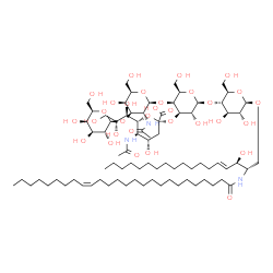 ChemSpider 2D Image | (2S,3R,4E)-2-[(17Z)-17-Hexacosenoylamino]-3-hydroxy-4-octadecen-1-yl (6R)-5-acetamido-3,5-dideoxy-6-[(1R,2R)-1,2,3-trihydroxypropyl]-beta-L-threo-hex-2-ulopyranonosyl-(2->3)-[beta-D-galactopyranosyl-(
1->3)-2-acetamido-2-deoxy-beta-D-galactopyranosyl-(1->4)]-beta-D-galactopyranosyl-(1->4)-beta-D-glucopyranoside | C81H145N3O31