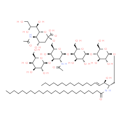 ChemSpider 2D Image | (2S,3R,4E)-3-Hydroxy-2-(tetracosanoylamino)-4-octadecen-1-yl (6R)-5-acetamido-3,5-dideoxy-6-[(1R,2R)-1,2,3-trihydroxypropyl]-beta-L-threo-hex-2-ulopyranonosyl-(2->6)-[beta-D-galactopyranosyl-(1->3)]-2
-acetamido-2-deoxy-beta-D-galactopyranosyl-(1->4)-beta-D-galactopyranosyl-(1->4)-beta-D-glucopyranoside | C79H143N3O31
