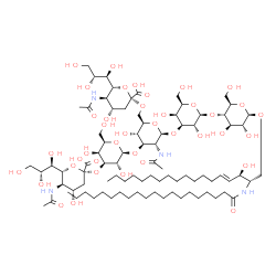 ChemSpider 2D Image | (2S,3R,4E)-3-Hydroxy-2-(icosanoylamino)-4-octadecen-1-yl (6R)-5-acetamido-3,5-dideoxy-6-[(1R,2R)-1,2,3-trihydroxypropyl]-beta-L-threo-hex-2-ulopyranonosyl-(2->6)-[(6R)-5-acetamido-3,5-dideoxy-6-[(1R,2
R)-1,2,3-trihydroxypropyl]-beta-L-threo-hex-2-ulopyranonosyl-(2->3)-beta-D-galactopyranosyl-(1->3)]-2-acetamido-2-deoxy-beta-D-glucopyranosyl-(1->3)-beta-D-galactopyranosyl-(1->4)-beta-D-glucopyranosi
de | C86H152N4O39