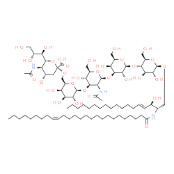 ChemSpider 2D Image | (2S,3R,4E)-2-[(17Z)-17-Hexacosenoylamino]-3-hydroxy-4-octadecen-1-yl (6R)-5-acetamido-3,5-dideoxy-6-[(1R,2R)-1,2,3-trihydroxypropyl]-beta-L-threo-hex-2-ulopyranonosyl-(2->6)-beta-D-galactopyranosyl-(1
->3)-2-acetamido-2-deoxy-beta-D-glucopyranosyl-(1->3)-beta-D-galactopyranosyl-(1->4)-beta-D-glucopyranoside | C81H145N3O31