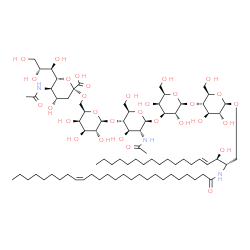 ChemSpider 2D Image | (2S,3R,4E)-2-[(17Z)-17-Hexacosenoylamino]-3-hydroxy-4-octadecen-1-yl (6R)-5-acetamido-3,5-dideoxy-6-[(1R,2R)-1,2,3-trihydroxypropyl]-beta-L-threo-hex-2-ulopyranonosyl-(2->6)-beta-D-galactopyranosyl-(1
->4)-2-acetamido-2-deoxy-beta-D-glucopyranosyl-(1->3)-beta-D-galactopyranosyl-(1->4)-beta-D-glucopyranoside | C81H145N3O31
