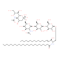 ChemSpider 2D Image | (2S,3R,4E)-3-Hydroxy-2-(tetracosanoylamino)-4-octadecen-1-yl (6R)-5-acetamido-3,5-dideoxy-6-[(1R,2R)-1,2,3-trihydroxypropyl]-beta-L-threo-hex-2-ulopyranonosyl-(2->6)-2-acetamido-2-deoxy-beta-D-galacto
pyranosyl-(1->4)-beta-D-galactopyranosyl-(1->4)-beta-D-glucopyranoside | C73H133N3O26