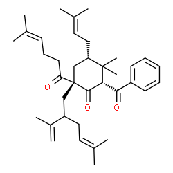 ChemSpider 2D Image | (2S,4S,6R)-6-Benzoyl-2-(2-isopropenyl-5-methyl-4-hexen-1-yl)-5,5-dimethyl-4-(3-methyl-2-buten-1-yl)-2-(5-methyl-4-hexenoyl)cyclohexanone | C37H52O3