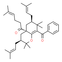 ChemSpider 2D Image | 1-[(3S,4aS,6R)-8-Benzoyl-2,2,7,7-tetramethyl-3,6-bis(3-methyl-2-buten-1-yl)-3,4,6,7-tetrahydro-2H-chromen-4a(5H)-yl]-5-methyl-4-hexen-1-one | C37H52O3