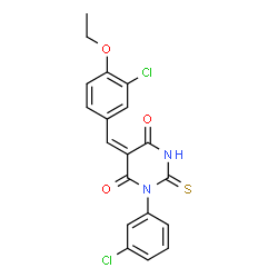 ChemSpider 2D Image | (5E)-5-(3-Chloro-4-ethoxybenzylidene)-1-(3-chlorophenyl)-2-thioxodihydro-4,6(1H,5H)-pyrimidinedione | C19H14Cl2N2O3S