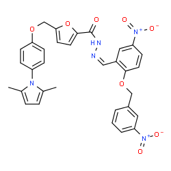 ChemSpider 2D Image | 5-{[4-(2,5-Dimethyl-1H-pyrrol-1-yl)phenoxy]methyl}-N'-[(Z)-{5-nitro-2-[(3-nitrobenzyl)oxy]phenyl}methylene]-2-furohydrazide | C32H27N5O8