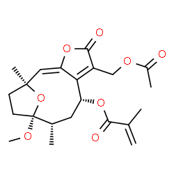 ChemSpider 2D Image | (1S,2E,8R,10S,11R)-6-(Acetoxymethyl)-11-methoxy-1,10-dimethyl-5-oxo-4,14-dioxatricyclo[9.2.1.0~3,7~]tetradeca-2,6-dien-8-yl methacrylate | C22H28O8