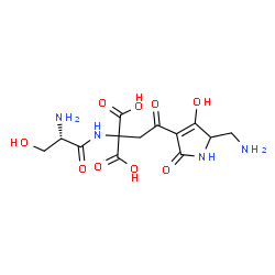 ChemSpider 2D Image | 2-(Aminomethyl)-3-hydroxy-5-oxo-4-(L-seryl-2-carboxy-beta-aspartyl)-2,5-dihydro-1H-pyrrole | C13H18N4O9