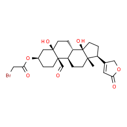 ChemSpider 2D Image | (3alpha,5alpha,8alpha,9beta,10alpha,13alpha,14alpha,17alpha)-3-(2-Bromoacetoxy)-5,14-dihydroxy-19-oxocard-20(22)-enolide | C25H33BrO7