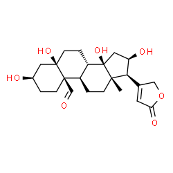 ChemSpider 2D Image | (3alpha,5alpha,8alpha,9beta,10alpha,13alpha,14alpha,16alpha,17alpha)-3,5,14,16-Tetrahydroxy-19-oxocard-20(22)-enolide | C23H32O7