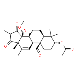 ChemSpider 2D Image | Methyl (3alpha,5alpha,14beta)-3-acetoxy-4,4,8,12,16-pentamethyl-15,17,19-trioxoandrost-11-ene-14-carboxylate | C28H38O7