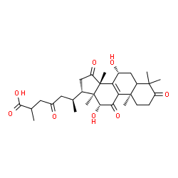ChemSpider 2D Image | (5xi,7alpha,10alpha,12alpha,13alpha,14beta,17alpha,20S)-7,12-Dihydroxy-3,11,15,23-tetraoxolanost-8-en-26-oic acid | C30H42O8