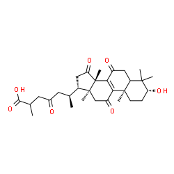 ChemSpider 2D Image | (3alpha,5xi,10alpha,13alpha,14beta,17alpha,20S)-3-Hydroxy-7,11,15,23-tetraoxolanost-8-en-26-oic acid | C30H42O7
