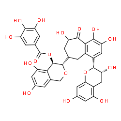 ChemSpider 2D Image | (3S,4R)-5,7-Dihydroxy-3-{(6R)-1,2,8-trihydroxy-9-oxo-4-[(2R,3R)-3,5,7-trihydroxy-3,4-dihydro-2H-chromen-2-yl]-6,7,8,9-tetrahydro-5H-benzo[7]annulen-6-yl}-3,4-dihydro-1H-isochromen-4-yl 3,4,5-trihydrox
ybenzoate | C36H32O16