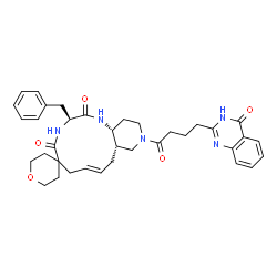 ChemSpider 2D Image | (3'S,8'E,10a'S,14a'R)-3'-Benzyl-12'-[4-(4-oxo-3,4-dihydro-2-quinazolinyl)butanoyl]-2,3,3',4',5,6,7',10',10a',11',12',13',14',14a'-tetradecahydro-1'H-spiro[pyran-4,6'-pyrido[4,3-e][1,4]diazacyclododeci
ne]-2',5'-dione | C36H43N5O5