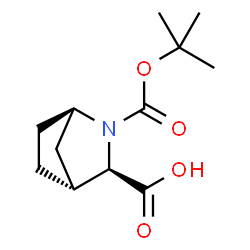 ChemSpider 2D Image | (1R,3R,4R)-2-{[(2-Methyl-2-propanyl)oxy]carbonyl}-2-azabicyclo[2.2.1]heptane-3-carboxylic acid | C12H19NO4