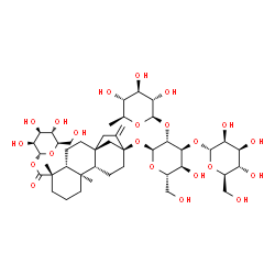 ChemSpider 2D Image | 1-O-[(8alpha,13alpha)-13-{[6-Deoxy-beta-L-glucopyranosyl-(1->2)-[alpha-D-mannopyranosyl-(1->3)]-alpha-L-altropyranosyl]oxy}-18-oxokaur-16-en-18-yl]-alpha-D-mannopyranose | C44H70O22
