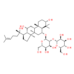 ChemSpider 2D Image | (3beta,5beta,6beta,10alpha,13alpha,14beta,17alpha)-3,12,20-Trihydroxydammar-24-en-6-yl 2-O-alpha-D-mannopyranosyl-alpha-L-altropyranoside | C42H72O14